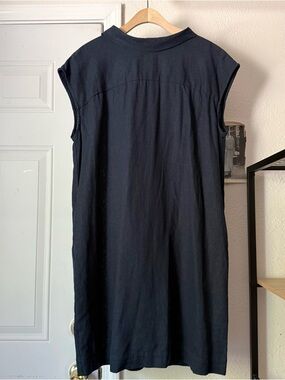 AMY KUSCHEL navy blue sleeveless linen rayon mini dress